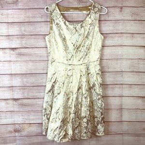 Emmelee Open Back Gold Metallic Pleated Dress SzL